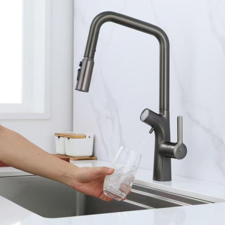 Ausziehbarer Wasserhahn mit Digitalanzeige und integriertem Wasserreiniger